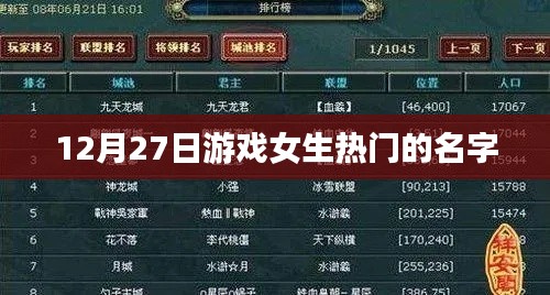 游戏女生热门名字精选,最新排行推荐