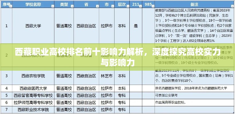 西藏职业高校排名前十影响力解析,深度探究高校实力与影响力