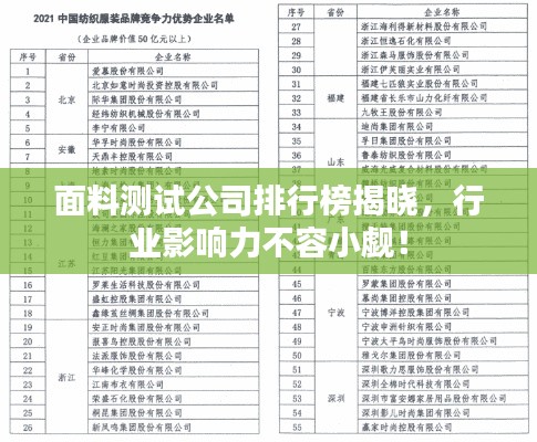 面料测试公司排行榜揭晓,行业影响力不容小觑!