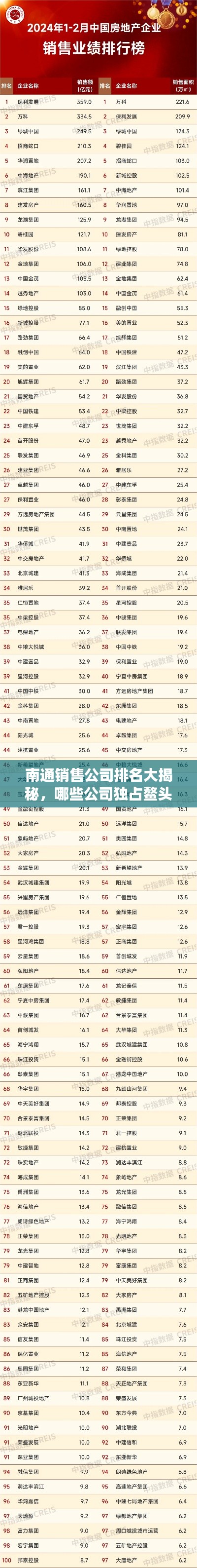南通销售公司排名大揭秘,哪些公司独占鳌头?