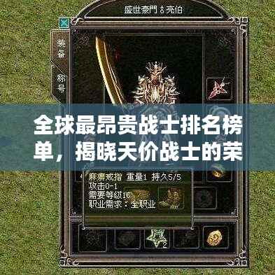 全球最昂贵战士排名榜单,揭晓天价战士的荣耀!